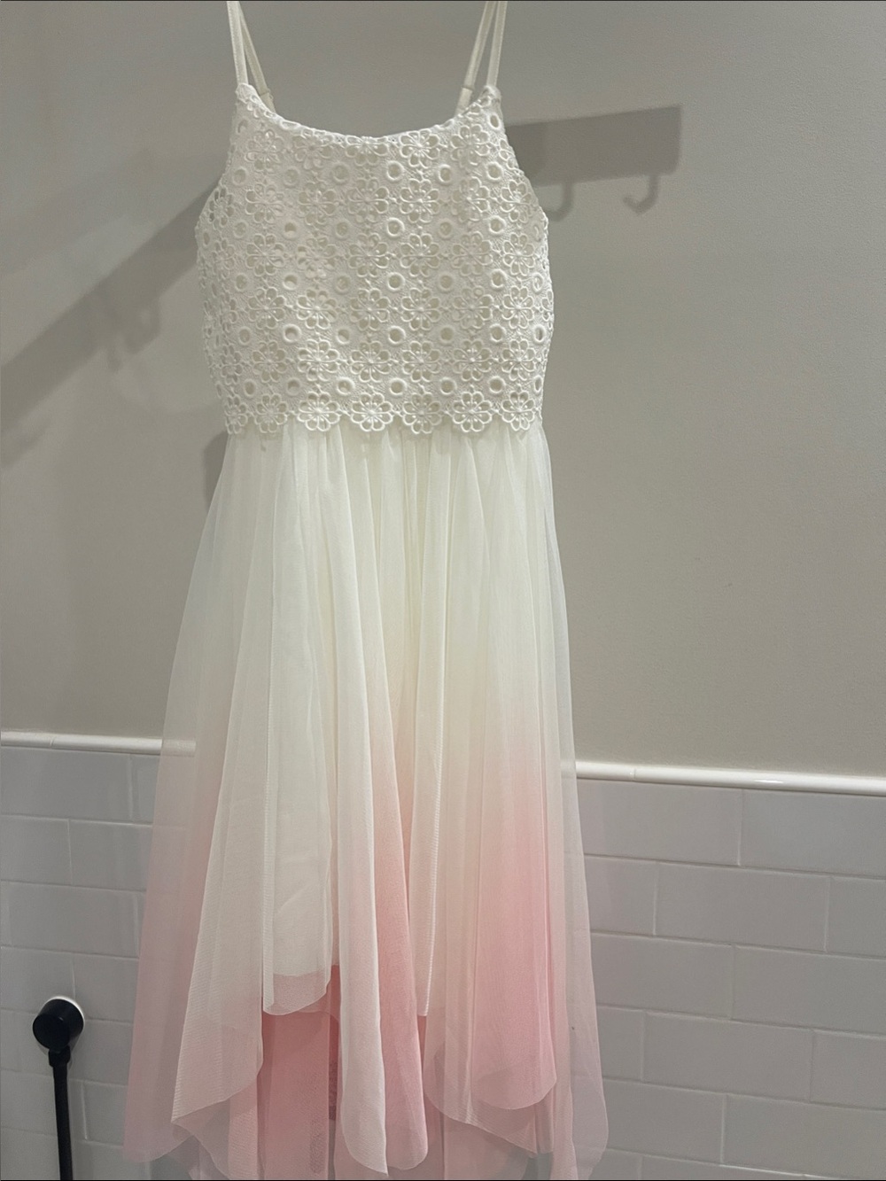 Zenzi White to Pink Ombre Lace Bodice Formal Tulle Dress for Girls Sz 8